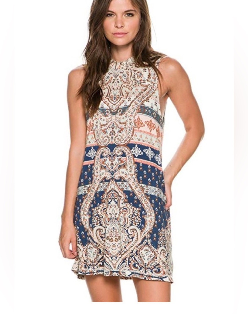 O’Neill Women’s Sleeveless Boho Print Dress Blue Orange Paisley Size M